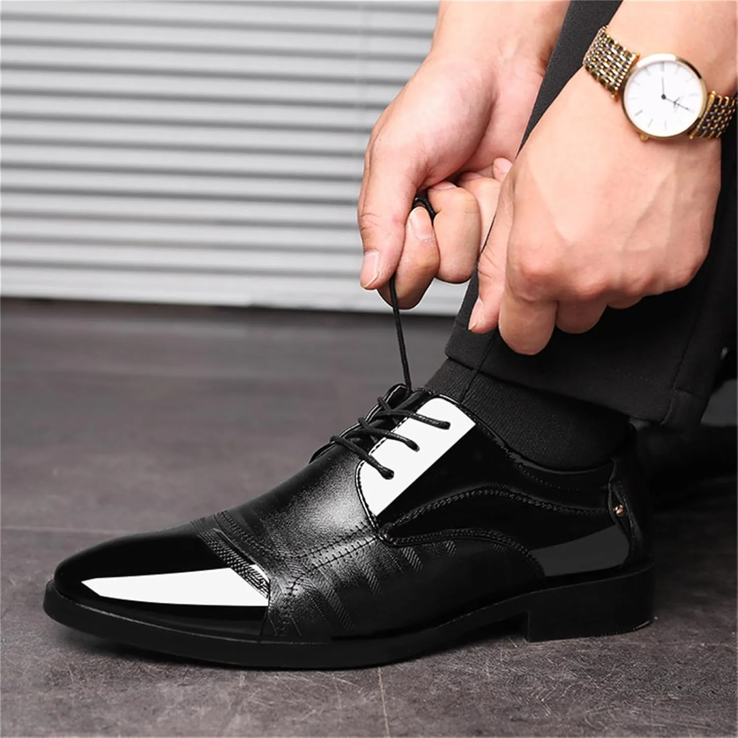 Mens Dress Shoes Oxford Shoes for Men Formal Pointed Lace Up Business Tuxedo Shoes
