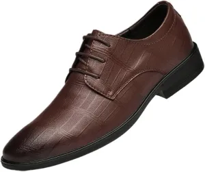 Men's Elegant Burnished Leather Shoes Daily Casual Height Increase Oxfords Classic Business Lace-Up Formal Shoes