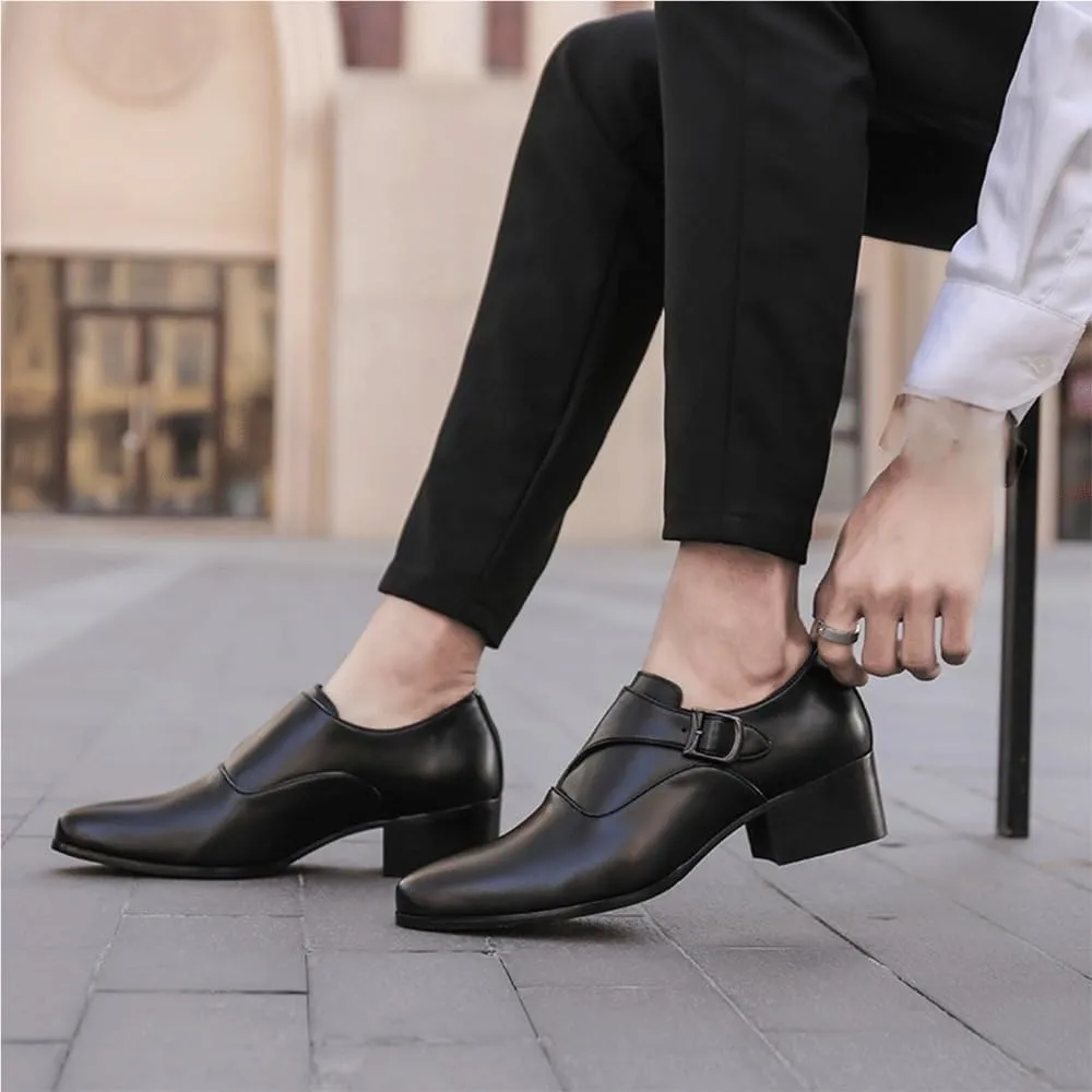 Mens Elevator Shoes Invisible Height Increase Pointed Toe Business Dress Oxfords Office Shoes for Taller Men