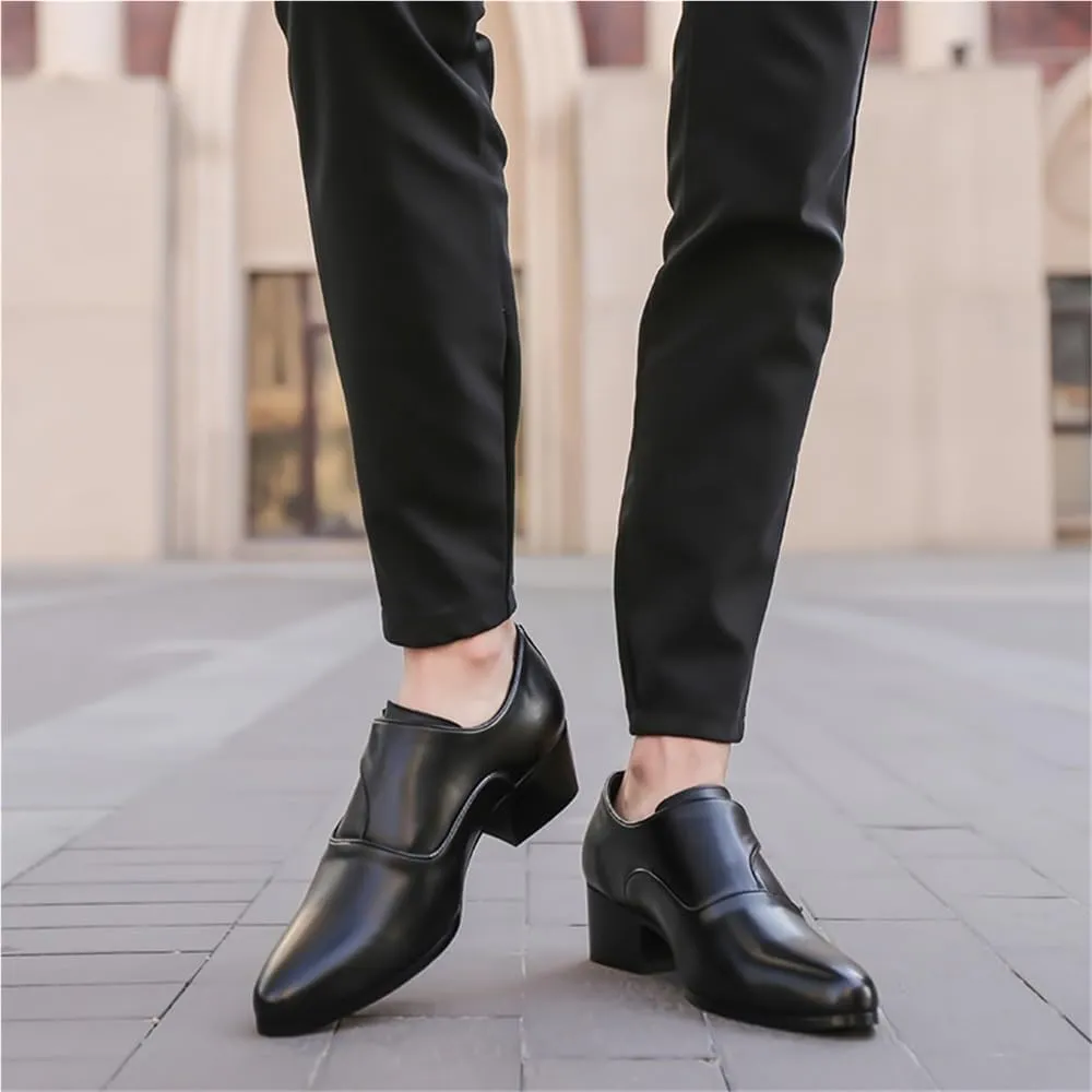 Mens Elevator Shoes Invisible Height Increase Pointed Toe Business Dress Oxfords Office Shoes for Taller Men