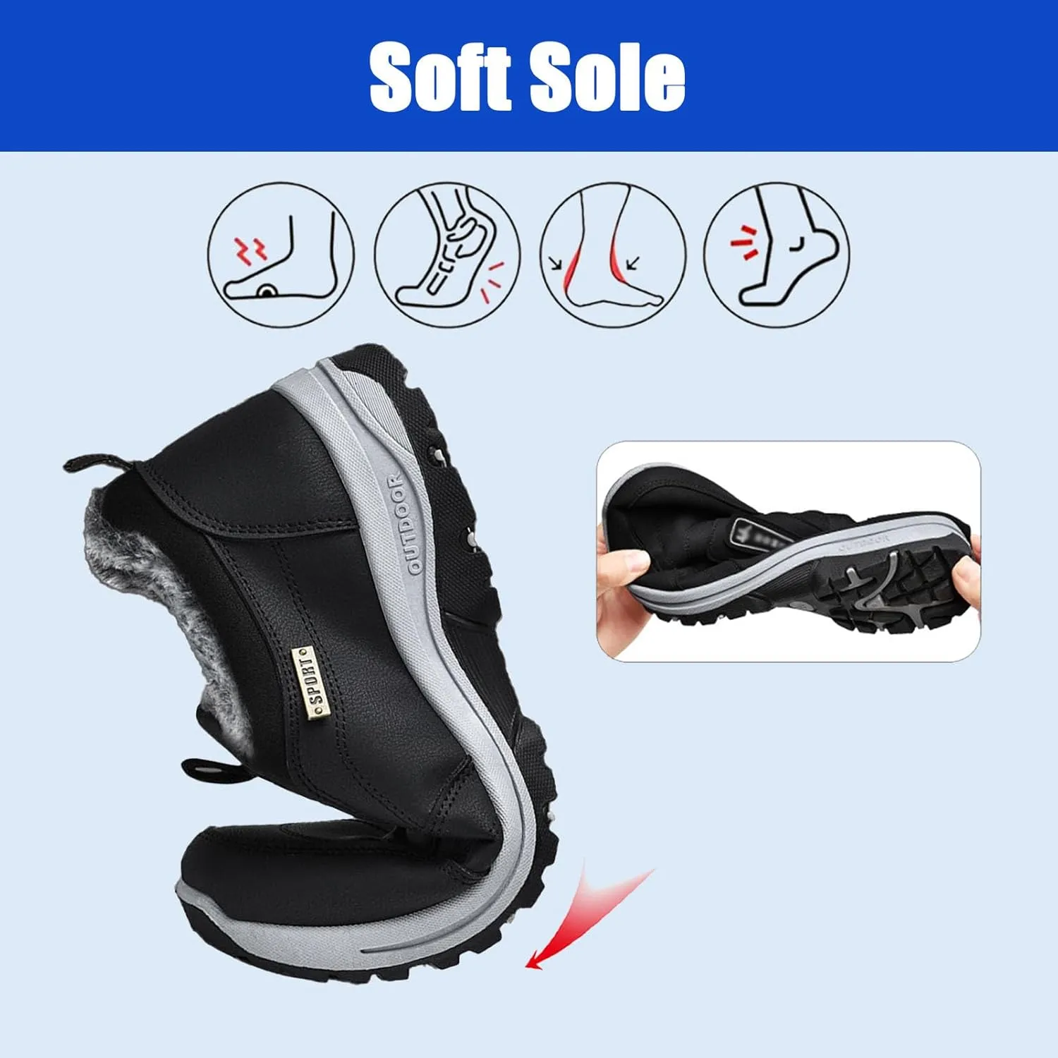 Men's Extra Wide Slip On Shoes,Winter Outdoor Hiking Trekking Orthopedic Trainers Waterproof Work Shoes Extra Wide Anti Slip Climbing Trails Shoes,Grey,41EU