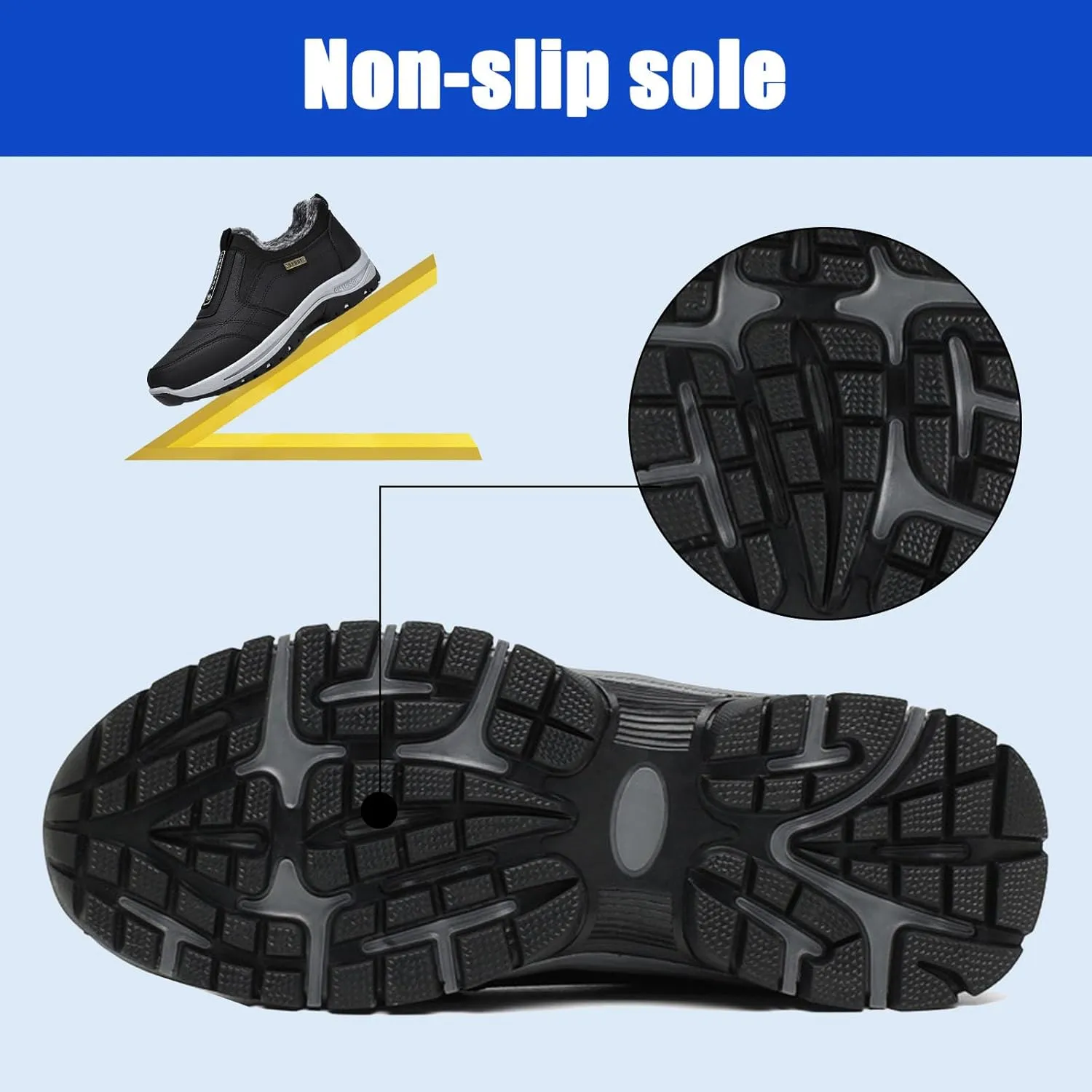 Men's Extra Wide Slip On Shoes,Winter Outdoor Hiking Trekking Orthopedic Trainers Waterproof Work Shoes Extra Wide Anti Slip Climbing Trails Shoes,Grey,41EU