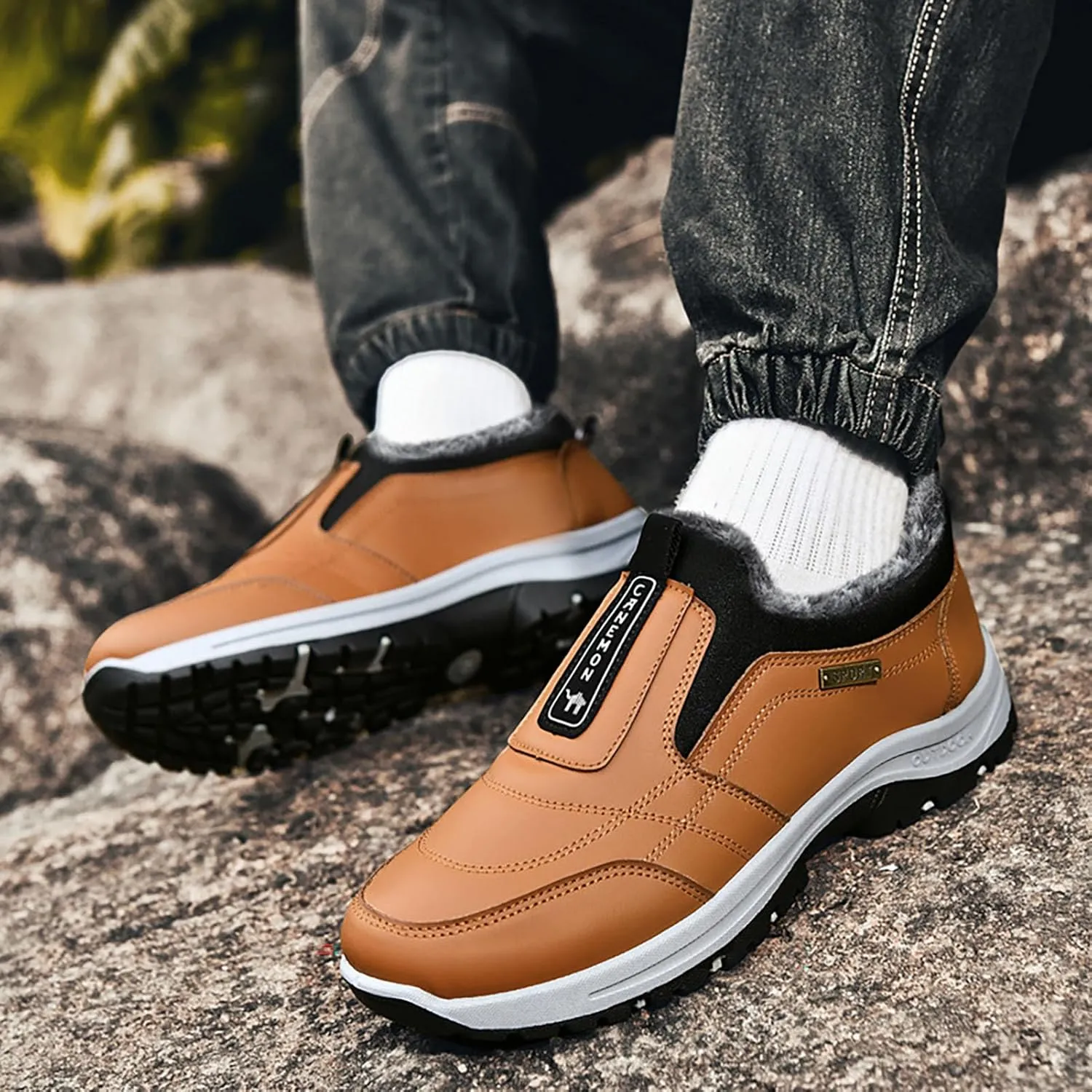 Men's Extra Wide Slip On Shoes,Winter Outdoor Hiking Trekking Orthopedic Trainers Waterproof Work Shoes Extra Wide Anti Slip Climbing Trails Shoes,Grey,41EU