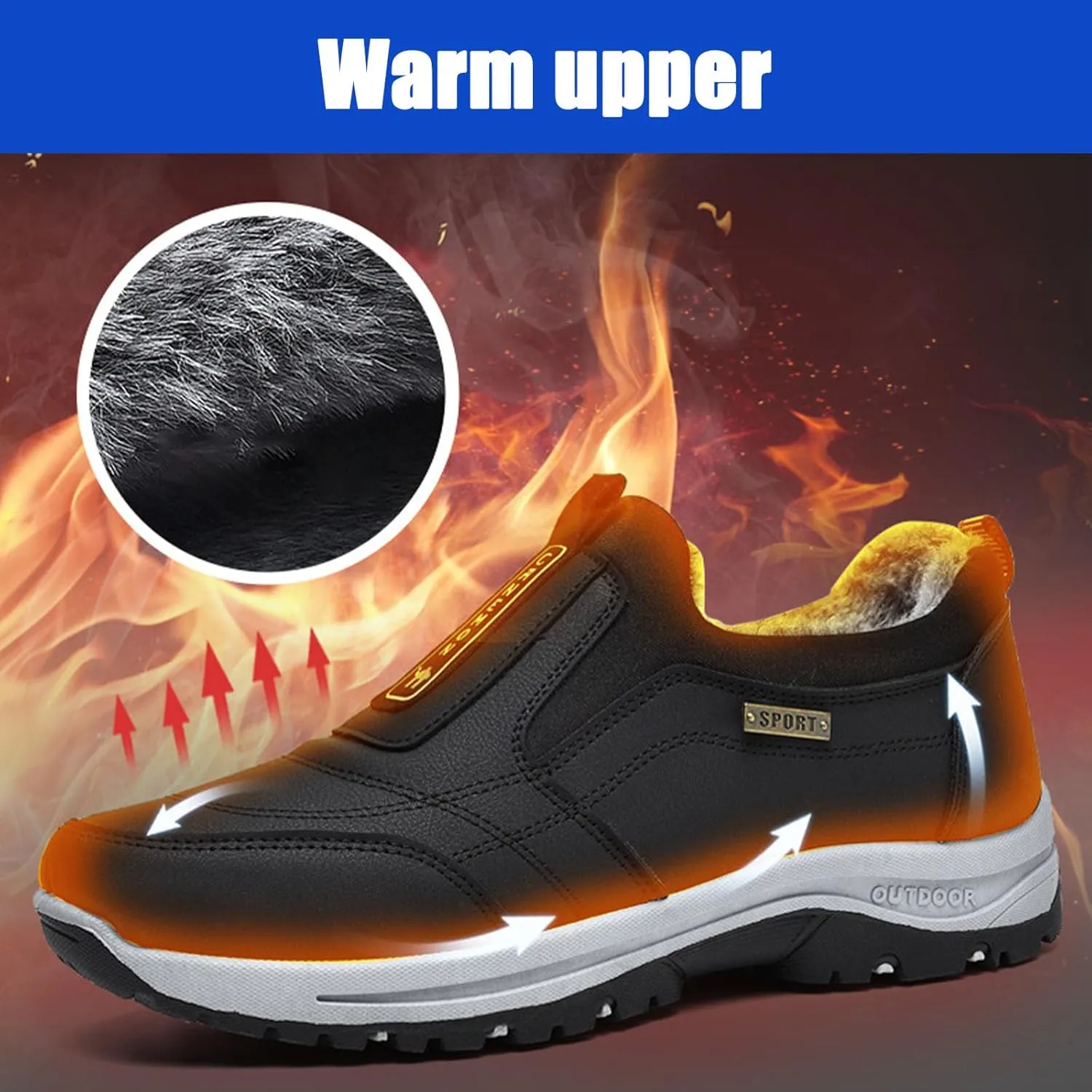 Men's Extra Wide Slip On Shoes,Winter Outdoor Hiking Trekking Orthopedic Trainers Waterproof Work Shoes Extra Wide Anti Slip Climbing Trails Shoes,Grey,41EU