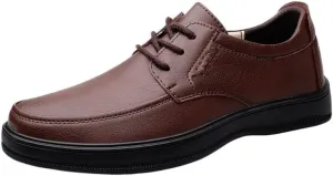 Men's Fashion Leather Lace-Up Oxfords, Waterproof Cowhide Formal Shoes, Comfortable Non-Slip Casual Dress Shoes for Men