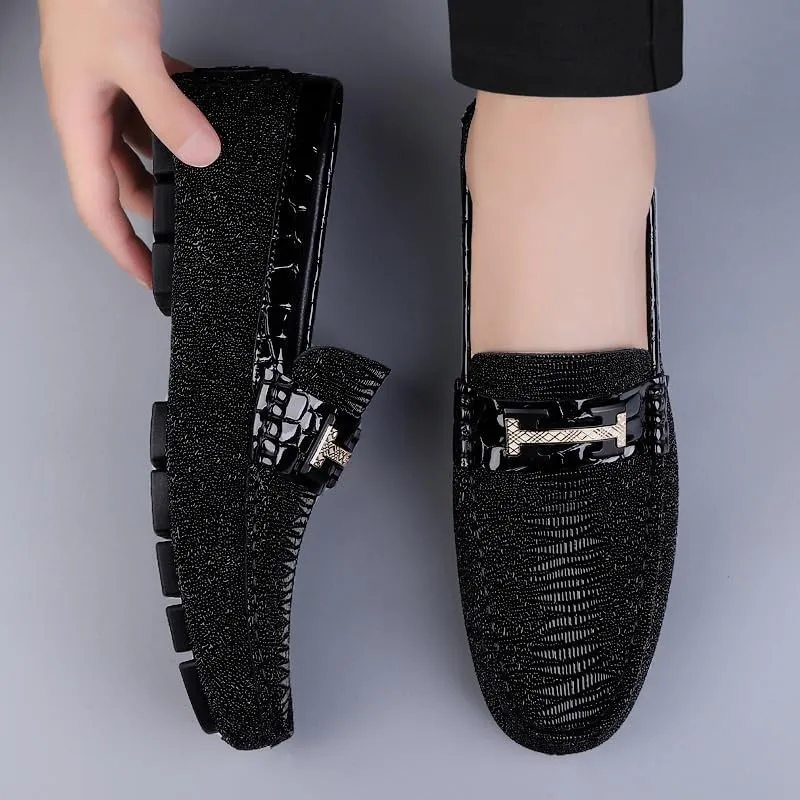 Men's Fashion Slip-On Round Formal Dress Shoes Modern Leather Business Casual Scale Pattern Comfort Mens Oxfords Shoes