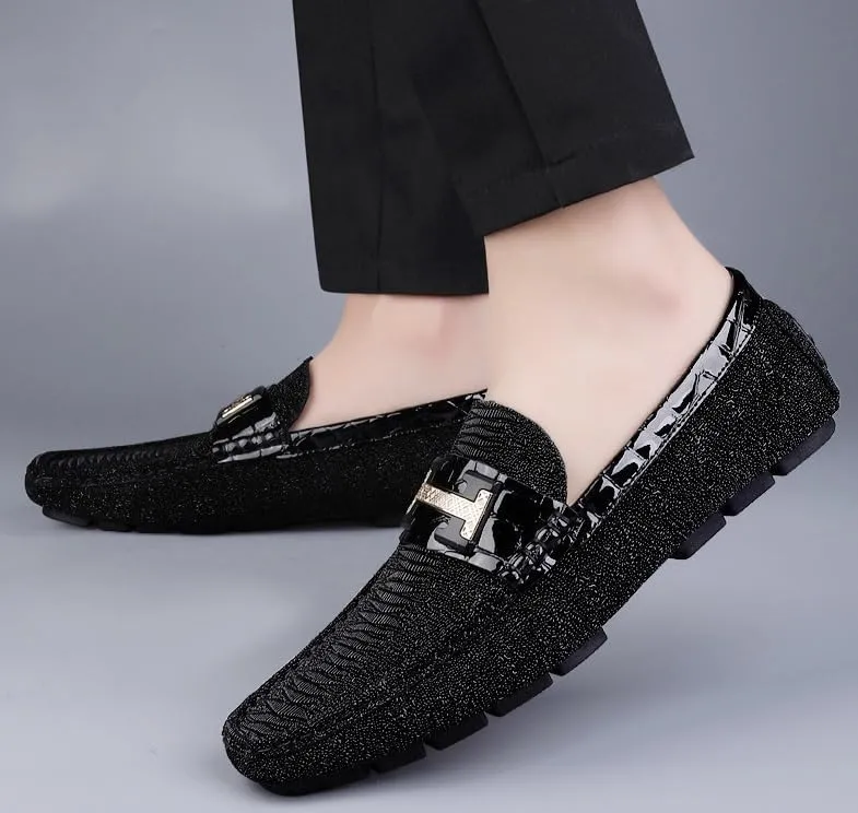 Men's Fashion Slip-On Round Formal Dress Shoes Modern Leather Business Casual Scale Pattern Comfort Mens Oxfords Shoes
