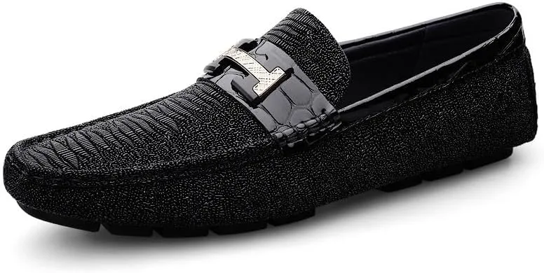 Men's Fashion Slip-On Round Formal Dress Shoes Modern Leather Business Casual Scale Pattern Comfort Mens Oxfords Shoes