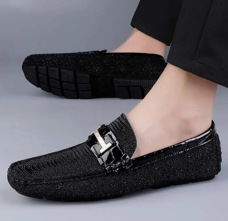 Men's Fashion Slip-On Round Formal Dress Shoes Modern Leather Business Casual Scale Pattern Comfort Mens Oxfords Shoes