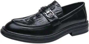 Men's Formal Slip-On Tuxedo Shoes Classic Crocodile Loafers Platform Fashion Dress Shoes