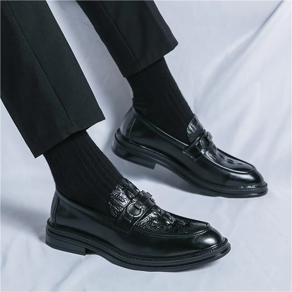 Men's Formal Slip-On Tuxedo Shoes Classic Crocodile Loafers Platform Fashion Dress Shoes