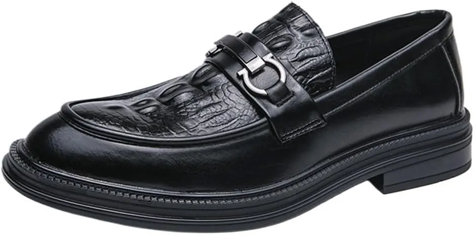 Men's Formal Slip-On Tuxedo Shoes Classic Crocodile Loafers Platform Fashion Dress Shoes