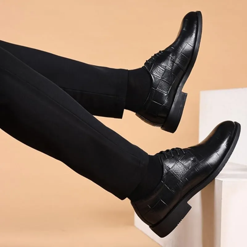 Men's Genuine Leather Oxford Shoes Men Business Casual Lace Up Dress Shoes Non-Slip Waterproof Chunky Heel Derby Shoes(8)