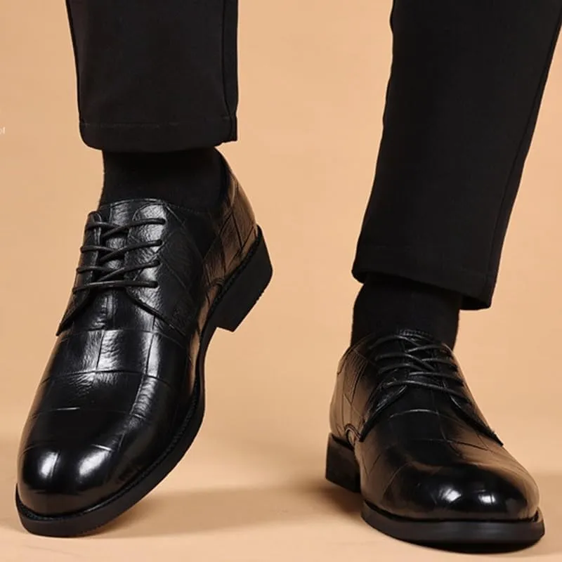 Men's Genuine Leather Oxford Shoes Men Business Casual Lace Up Dress Shoes Non-Slip Waterproof Chunky Heel Derby Shoes(8)