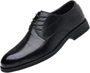 Men's Genuine Leather Oxford Shoes Men Business Casual Lace Up Dress Shoes Non-Slip Waterproof Chunky Heel Derby Shoes(8)