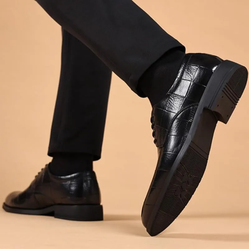 Men's Genuine Leather Oxford Shoes Men Business Casual Lace Up Dress Shoes Non-Slip Waterproof Chunky Heel Derby Shoes(8)