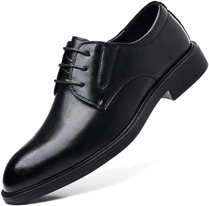 Men's Genuine Leather Oxford Shoes Waterproof Non-Slip Business Derby Shoes Men Block Mid-Heel Leather Shoes(6.5)