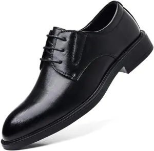 Men's Genuine Leather Oxford Shoes Waterproof Non-Slip Business Derby Shoes Men Block Mid-Heel Leather Shoes(6.5)