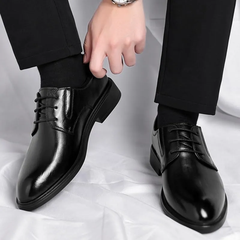Men's Genuine Leather Oxford Shoes Waterproof Non-Slip Business Derby Shoes Men Block Mid-Heel Leather Shoes(6.5)