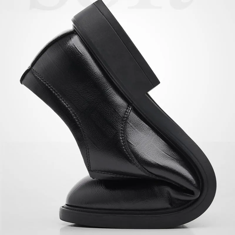 Men's Genuine Leather Oxford Shoes Waterproof Non-Slip Business Derby Shoes Men Block Mid-Heel Leather Shoes(6.5)