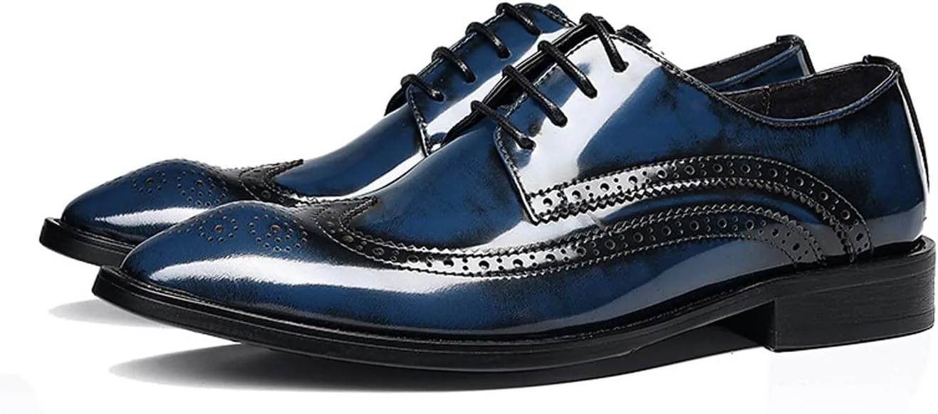 Men's Genuine Leather Wingtip Oxford Dress Shoes | Handcrafted Classic Brogue Derby for Formal, Wedding, Tuxedo & Business Casual Occasions