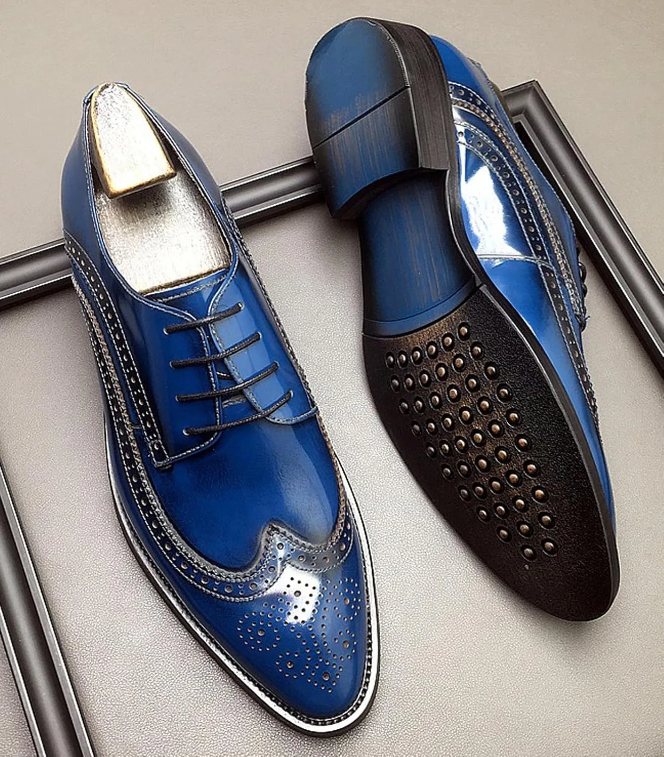 Men's Genuine Leather Wingtip Oxford Dress Shoes | Handcrafted Classic Brogue Derby for Formal, Wedding, Tuxedo & Business Casual Occasions