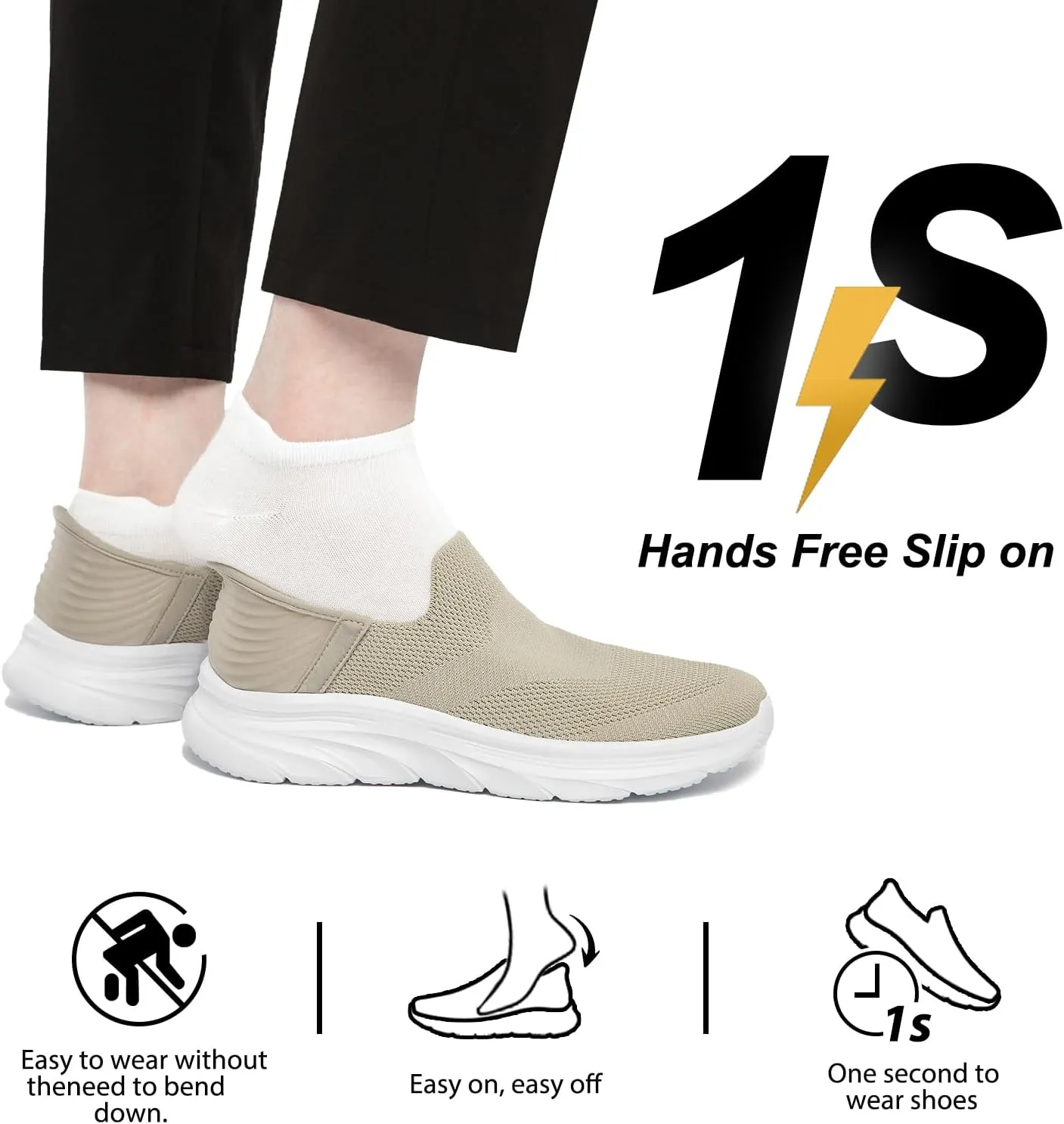 Men's Hands Free Slip on Walking Shoes Lightweight Comfortable Tennis Casual Non Slip Workout Sneakers Loafers