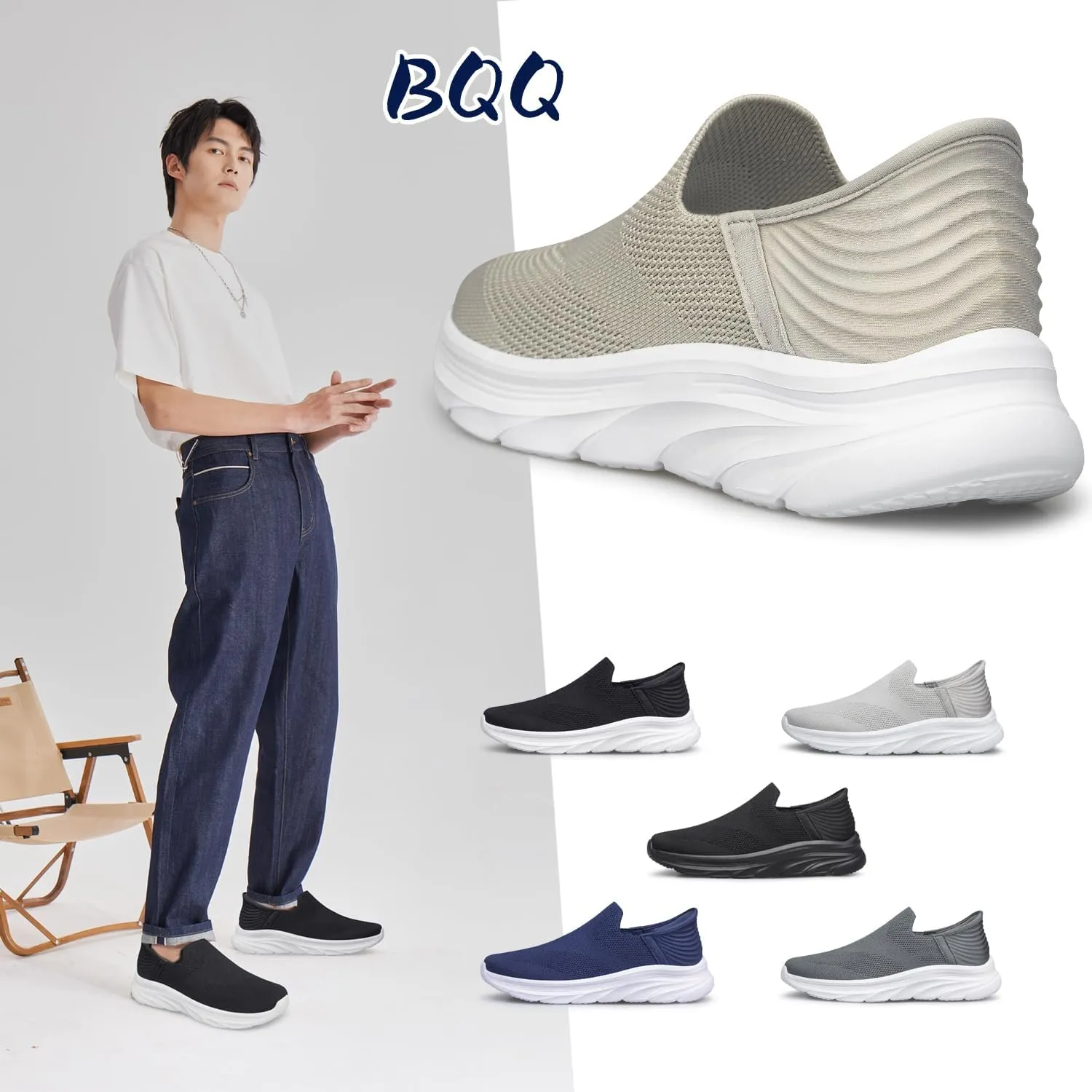 Men's Hands Free Slip on Walking Shoes Lightweight Comfortable Tennis Casual Non Slip Workout Sneakers Loafers