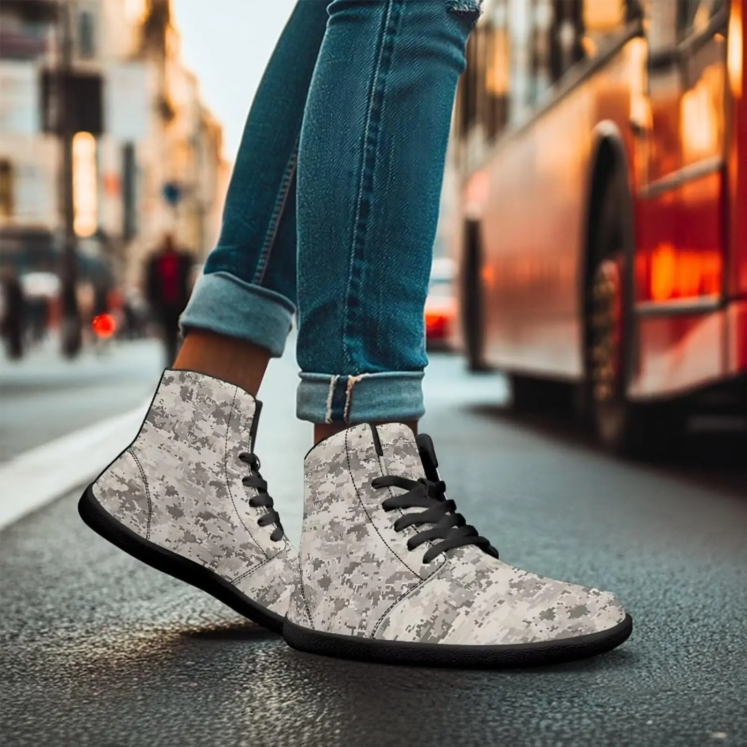 Men's High Top Camo Design Barefoot Travel Shoes, Zero-Drop, Non-Slip and Rubber Sole