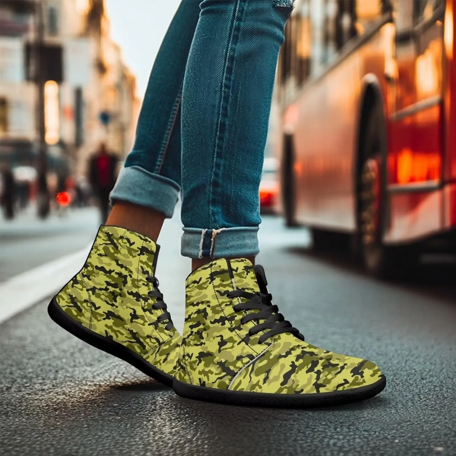 Men's High Top Camo Design Barefoot Travel Shoes, Zero-Drop, Non-Slip and Rubber Sole