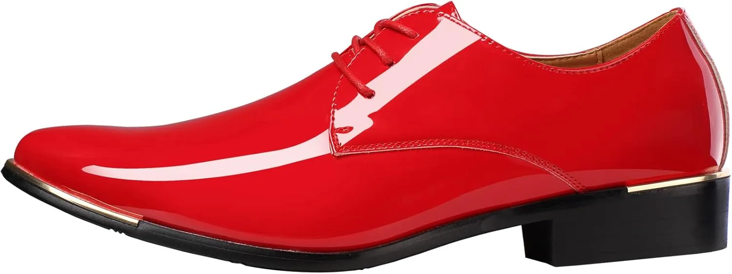 Men's Lace-Up Oxford Patent Leather Pointed Toe Business Formal Wedding Dress Shoes