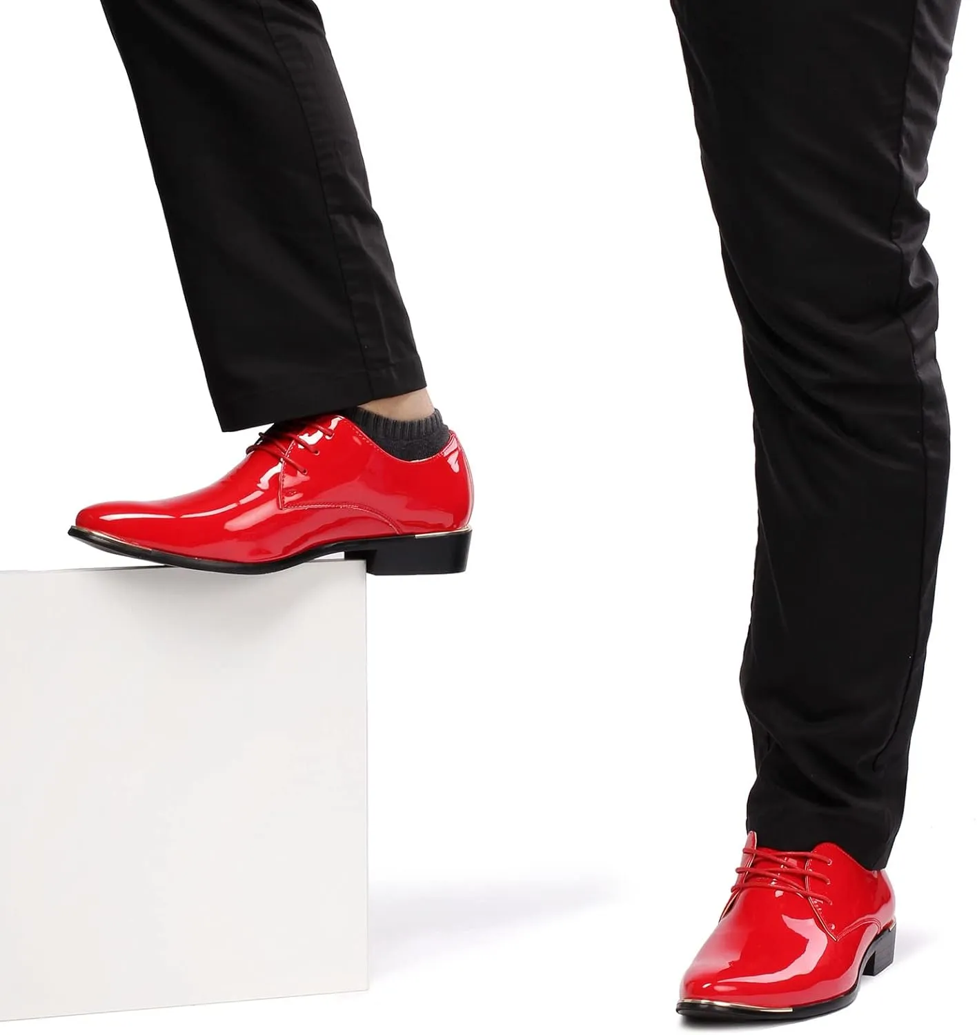 Men's Lace-Up Oxford Patent Leather Pointed Toe Business Formal Wedding Dress Shoes