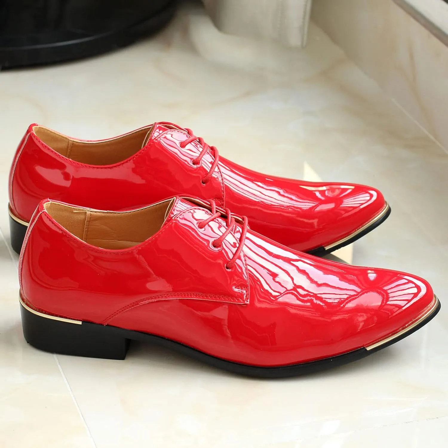 Men's Lace-Up Oxford Patent Leather Pointed Toe Business Formal Wedding Dress Shoes