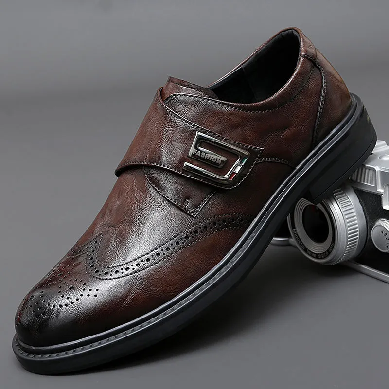 Men's Leather Carved Block Shoes