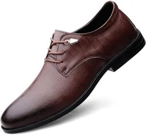 Men's Leather Lace Up Oxford Shoes Retro Pointed Toe Non-Slip Dress Shoes Casual Low Block Heel Business Work Office Penny Loafers Shoes(Brown,9)
