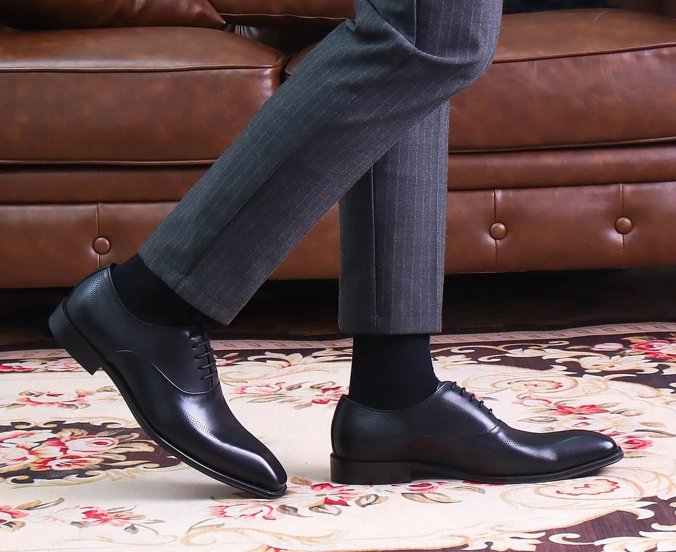 Men's Leather Oxford Dress Shoes - Classic Derby for Business & Weddings - Comfortable Lace-Up Formal Shoes for Suits & Tuxedos - Plain Toe Design
