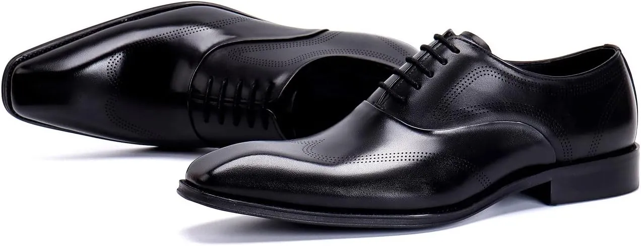 Men's Leather Oxford Dress Shoes - Classic Derby for Business & Weddings - Comfortable Lace-Up Formal Shoes for Suits & Tuxedos - Plain Toe Design