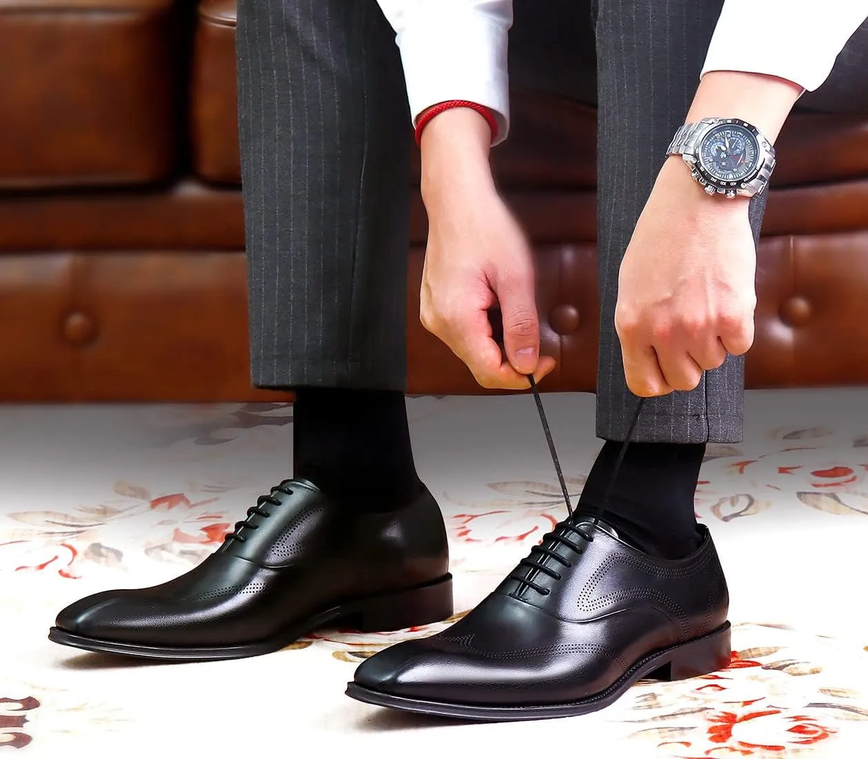 Men's Leather Oxford Dress Shoes - Classic Derby for Business & Weddings - Comfortable Lace-Up Formal Shoes for Suits & Tuxedos - Plain Toe Design