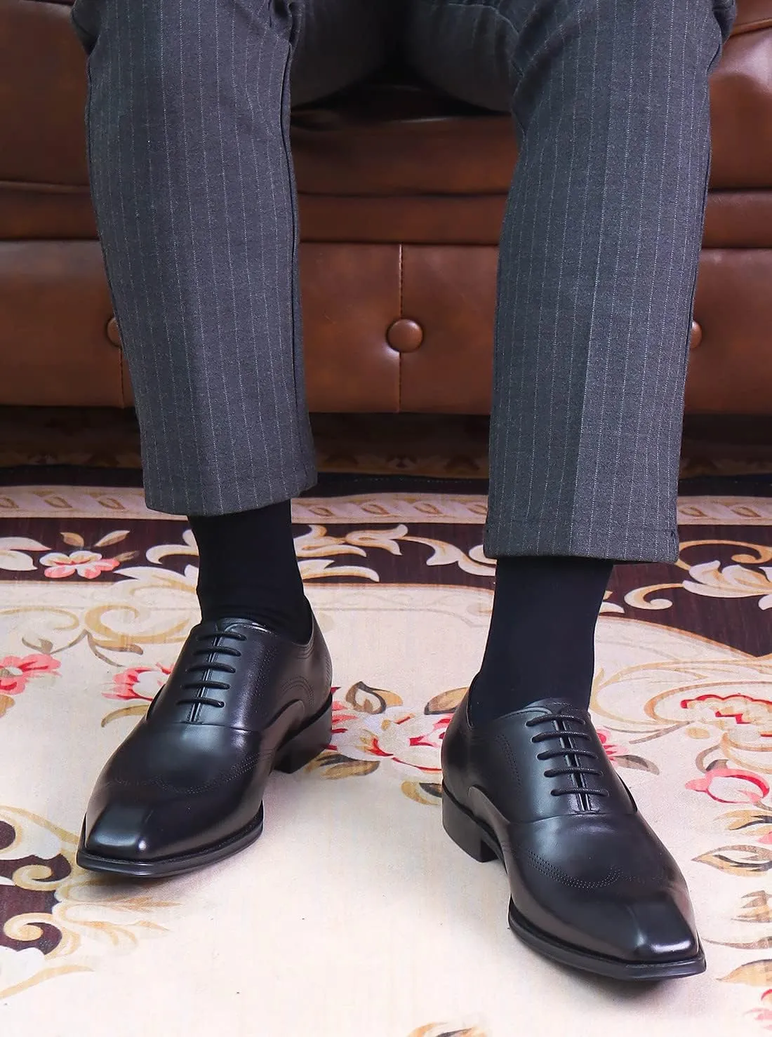 Men's Leather Oxford Dress Shoes - Classic Derby for Business & Weddings - Comfortable Lace-Up Formal Shoes for Suits & Tuxedos - Plain Toe Design