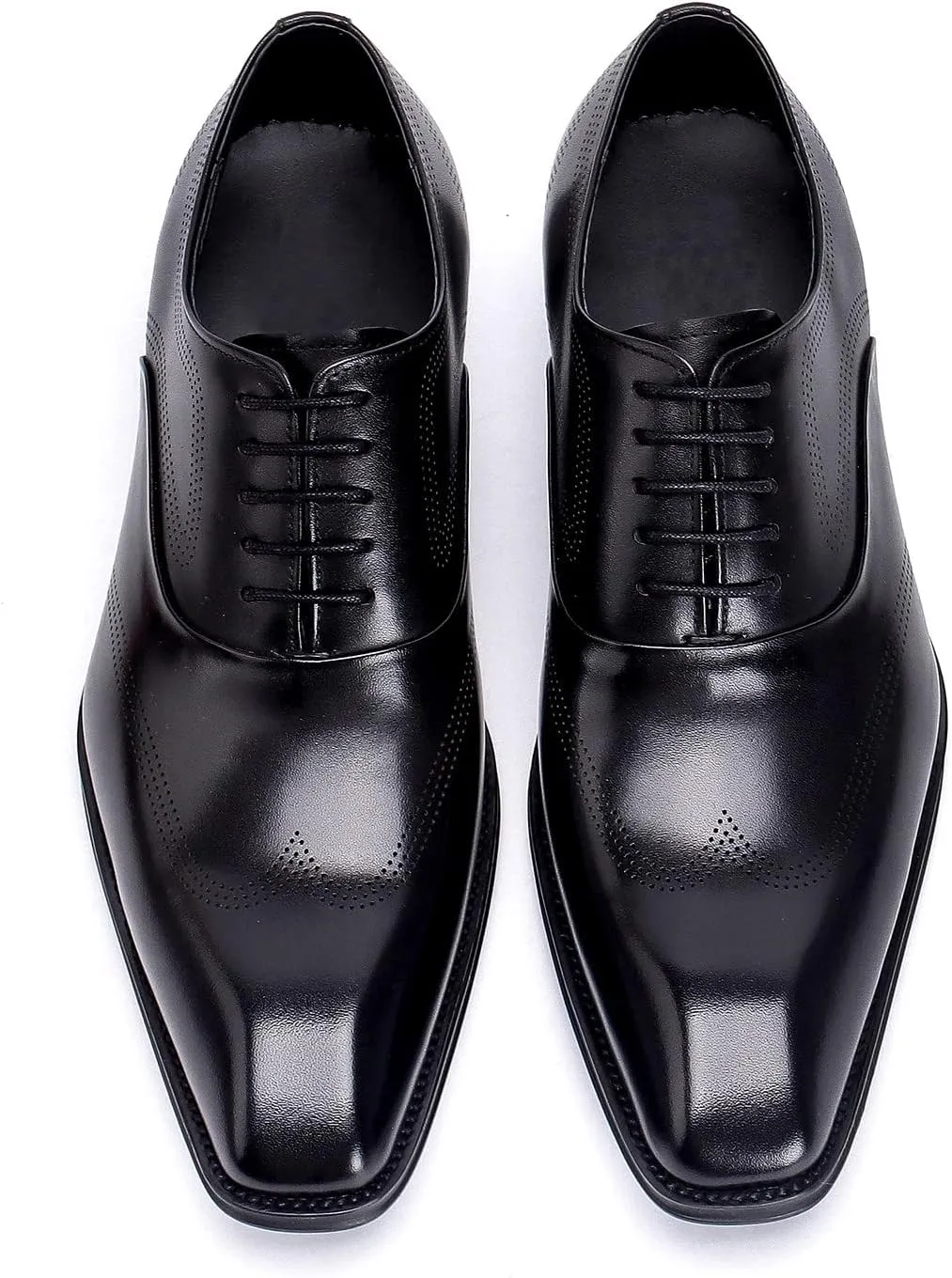 Men's Leather Oxford Dress Shoes - Classic Derby for Business & Weddings - Comfortable Lace-Up Formal Shoes for Suits & Tuxedos - Plain Toe Design