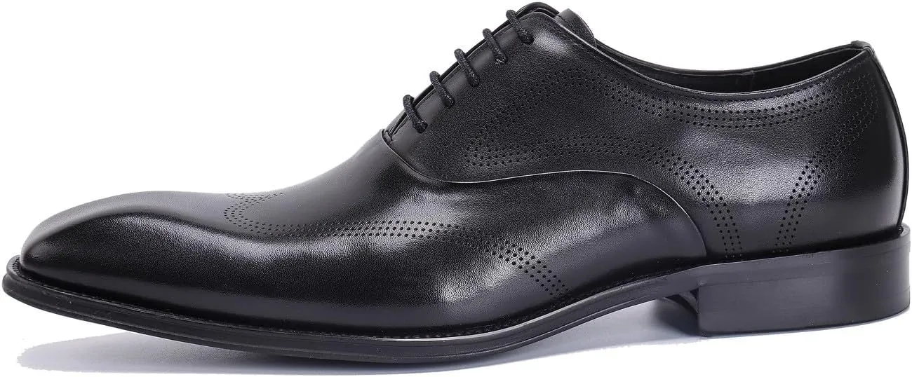 Men's Leather Oxford Dress Shoes - Classic Derby for Business & Weddings - Comfortable Lace-Up Formal Shoes for Suits & Tuxedos - Plain Toe Design