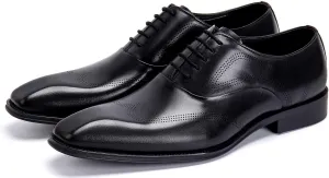 Men's Leather Oxford Dress Shoes - Classic Derby for Business & Weddings - Comfortable Lace-Up Formal Shoes for Suits & Tuxedos - Plain Toe Design
