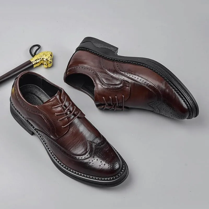 Men's Leather Platform Lace Up Dress Oxford Shoes Fashion Classic Carved Lace Up Low Heels Dress Shoes for Business & Formal