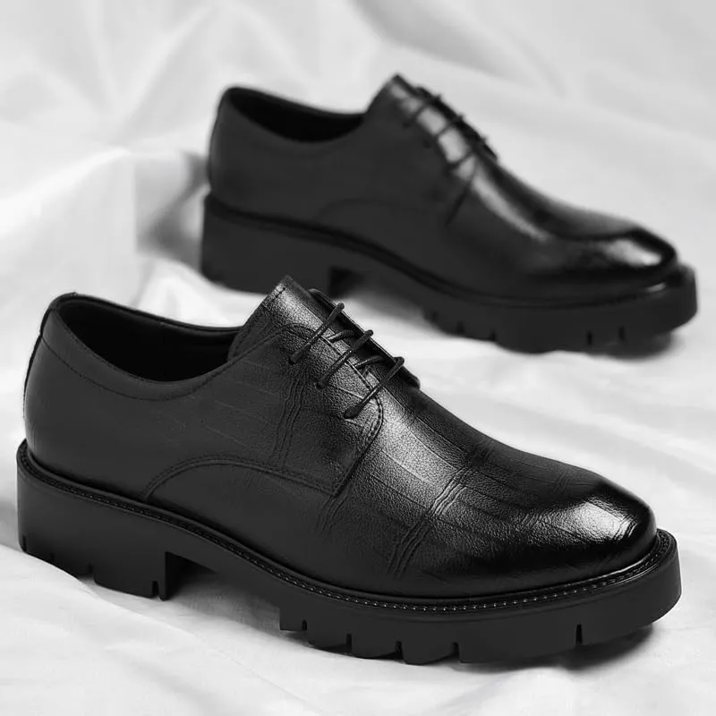 Mens Leather Shoes Fashion Classic Business Lace Up Dress Shoes All-Day Comfort Casual Walking Shoes Office Flats(7.5)