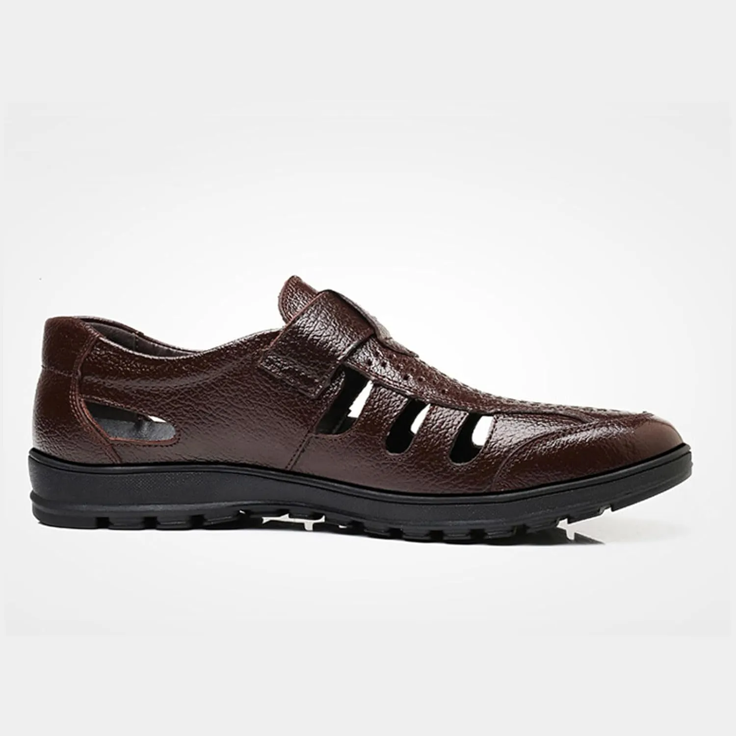 Mens Leather Shoes, Hollow Sandals Genuine Leather Breathable Soft Bottom Low Top Round Toe Business Casual Beach Shoes, 44 EU,Brown