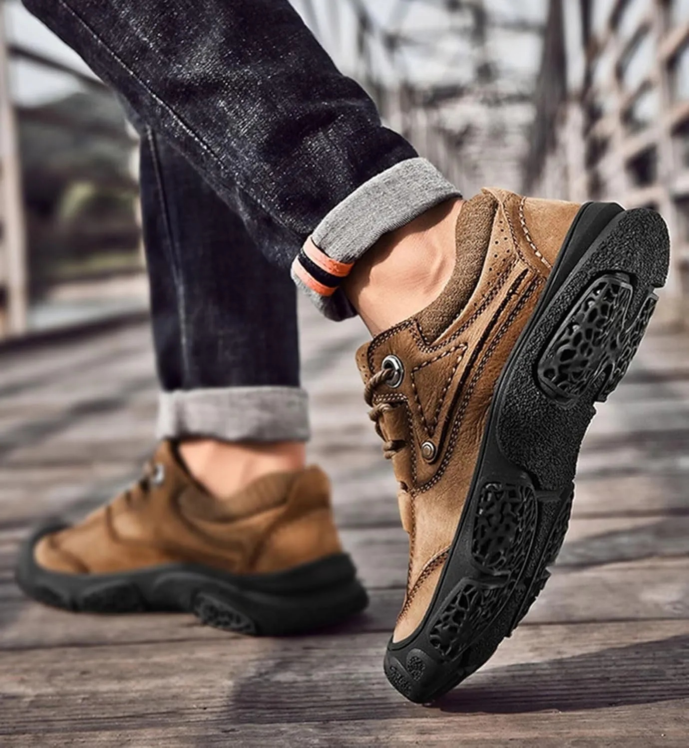 Men's Leather Shoes Outdoor Casual Leather Hiking Shoes Trekking Climbing Walking Shoes Work Shoes