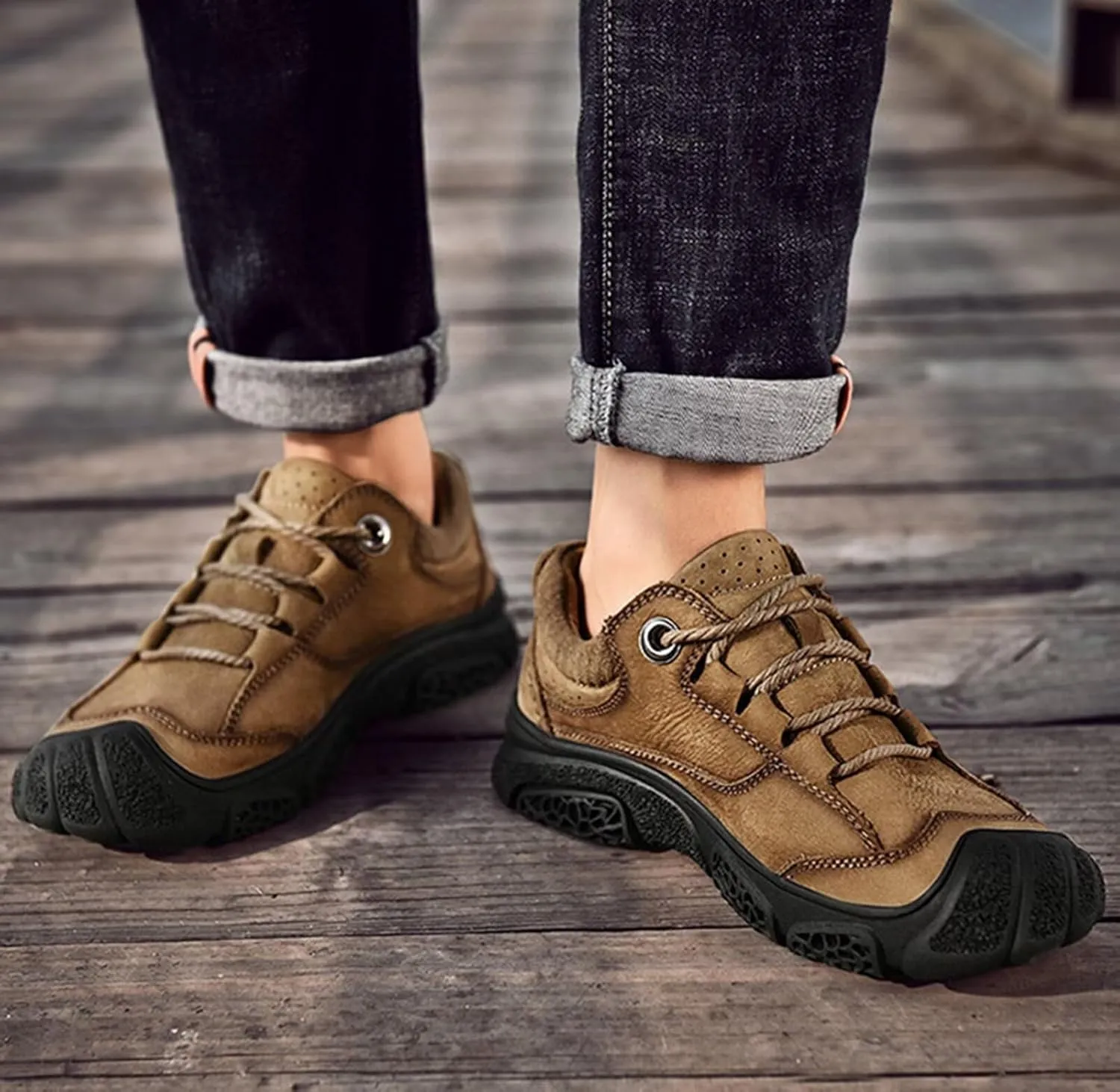 Men's Leather Shoes Outdoor Casual Leather Hiking Shoes Trekking Climbing Walking Shoes Work Shoes