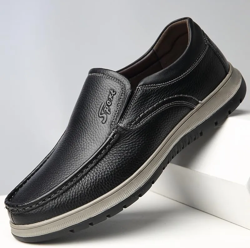 Men's Leather Shoes Slip-on Lightweight Casual Sport Shoes Breathable Non-Slip Flat Handmade Stitching Daily Wear Stylish Trendy Versatile Shoes