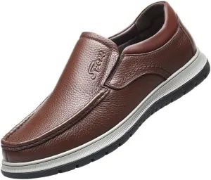 Men's Leather Shoes Slip-on Lightweight Casual Sport Shoes Breathable Non-Slip Flat Handmade Stitching Daily Wear Stylish Trendy Versatile Shoes
