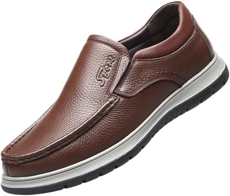 Men's Leather Shoes Slip-on Lightweight Casual Sport Shoes Breathable Non-Slip Flat Handmade Stitching Daily Wear Stylish Trendy Versatile Shoes